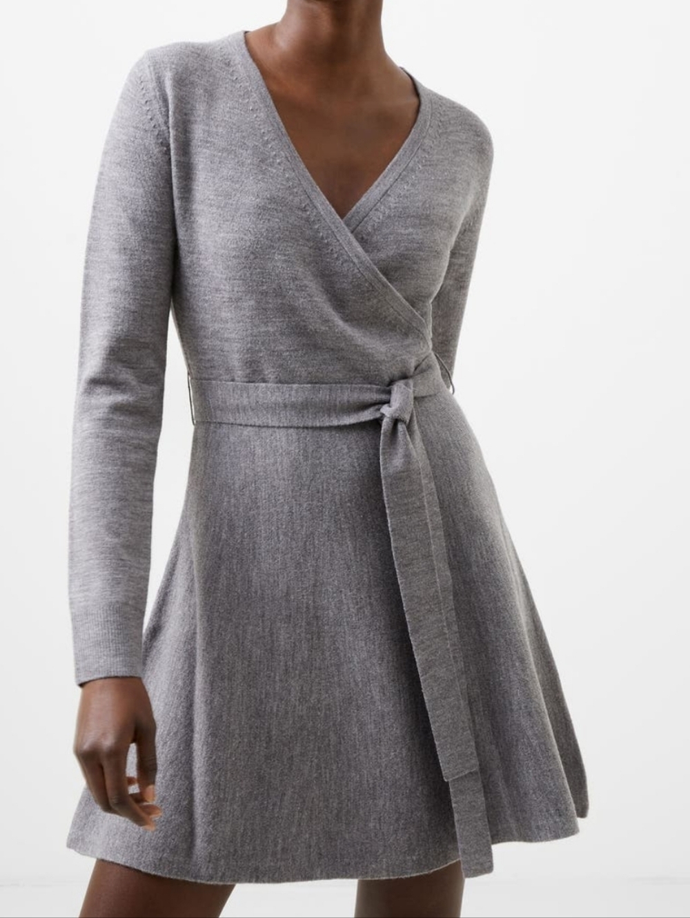 NWT French Connection Wrap Knit Long-Sleeve Dress in Gray
